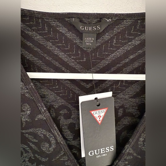 Guess Womens Elisa Jacquard Black Bodycon Seamless Long Sleeve Dress M/L New - Picture 3 of 9